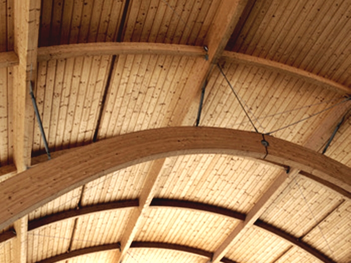 Wooden roof on a modern building.